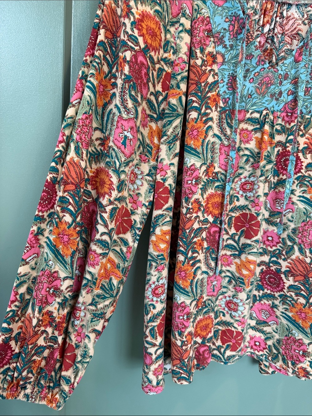 NATURAL LIFE Floral Boho Top in Teal, Pink and Orange - Picture 4 of 7